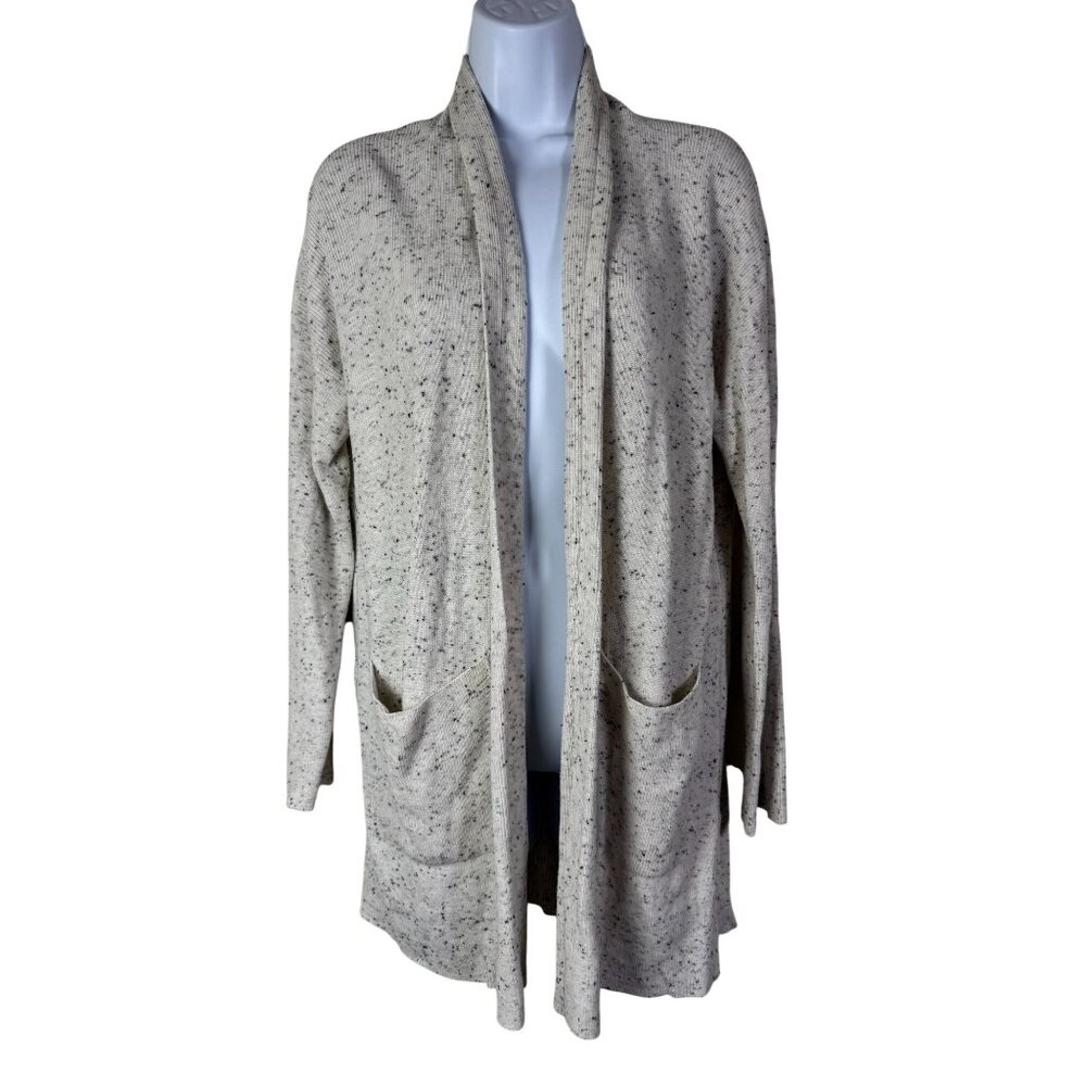 Eileen Fisher Speckled‎ Organic Cotton Blend Cardigan Beige Ribbed Knit Size XXS